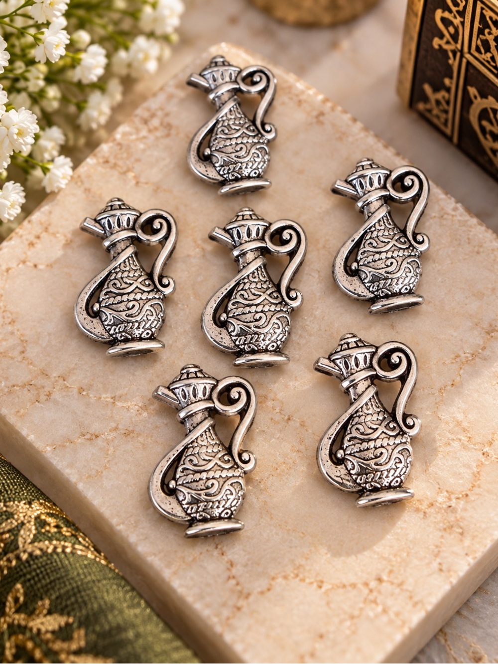 Antique-Style Silver Pitcher Charms – Set of 7